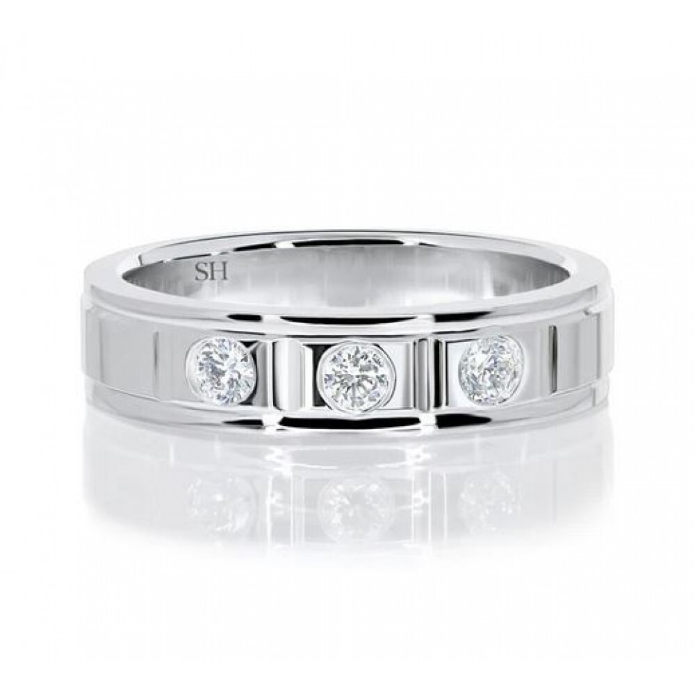 Men's polished finish three stone diamond wedding band (5.5mm) (WG) 