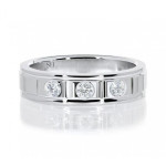 Men's polished finish three stone diamond wedding band (5.5mm) (WG) 