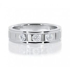 Men's polished finish three stone diamond wedding band (5.5mm) (WG) 