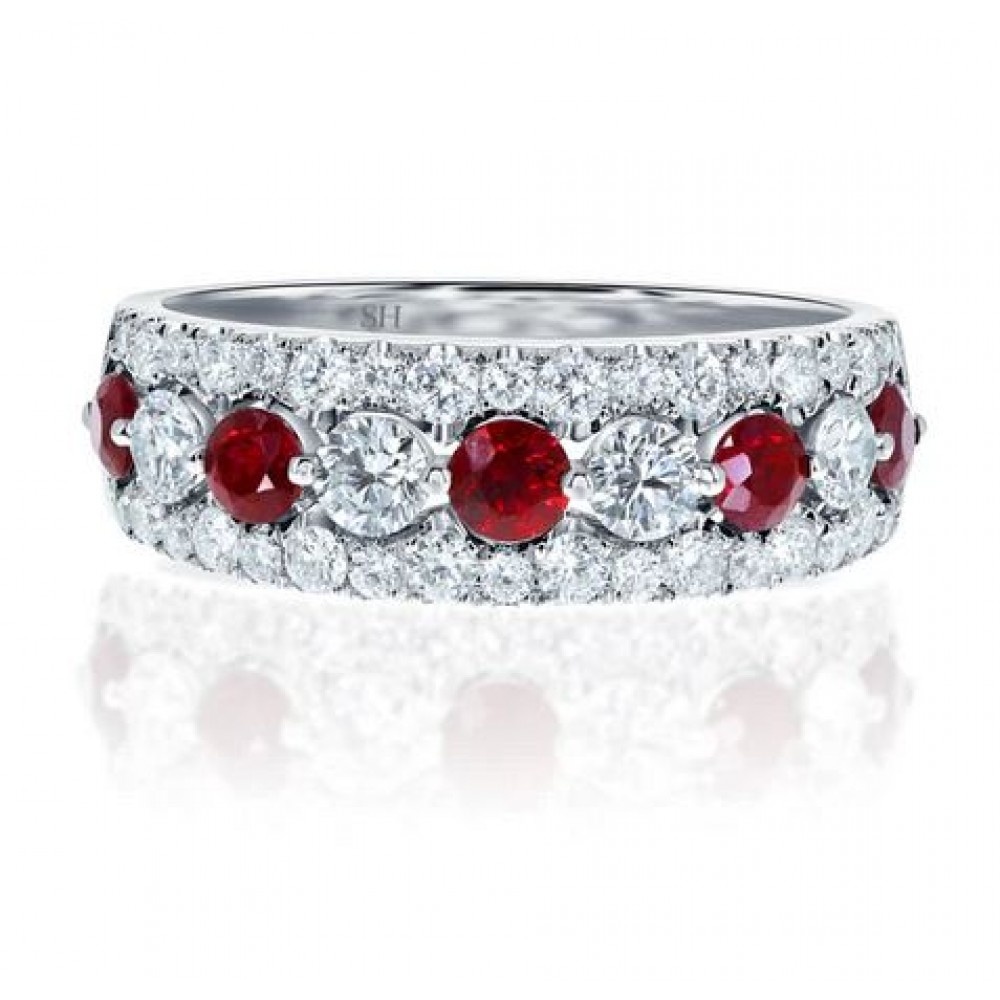 Brilliant-Cut Ruby Steps with Pavé-Set Trim WG 6.5mm 